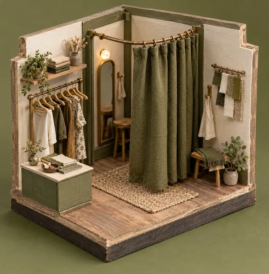 Illustration of apparel retailers equipment and workspace