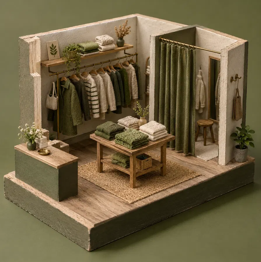 Illustration of apparel retailers equipment and workspace